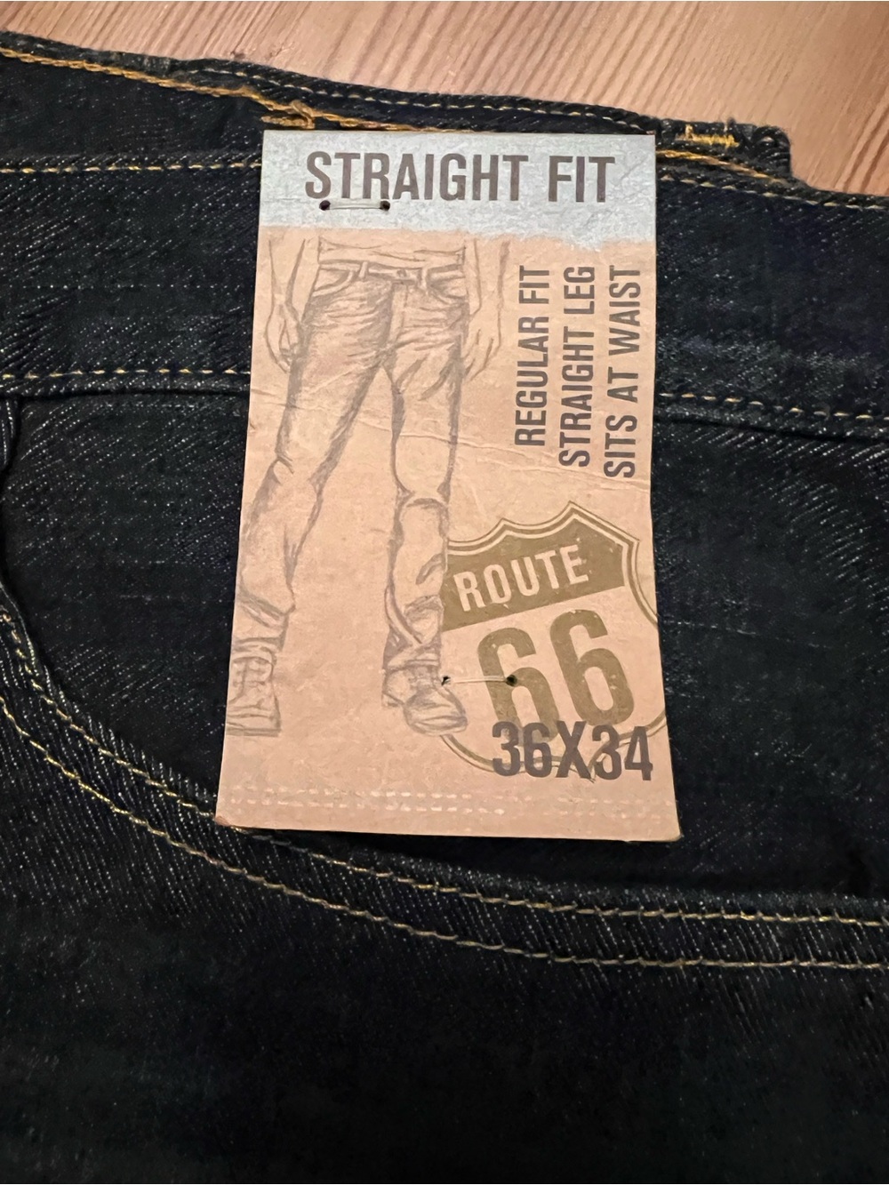 NWT Route 66 Men’s Straight Fit Jeans in Black with Contrast Stitching